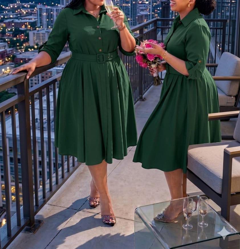 Women's Golden Radiance Belted Elegant Midi Dress ,size M to 3XL, a timeless piece designed to highlight femininity, confidence, and sophistication