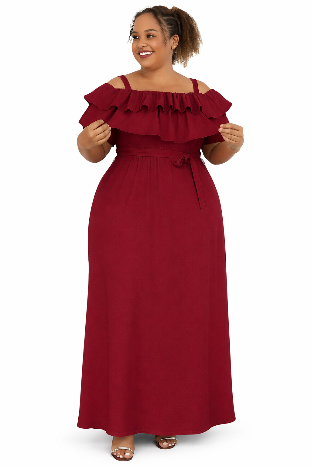 Women's Ruby Elegance Off-Shoulder Maxi Dress Size L to 2XL a stunning blend of sophistication, comfort, and feminine charm,