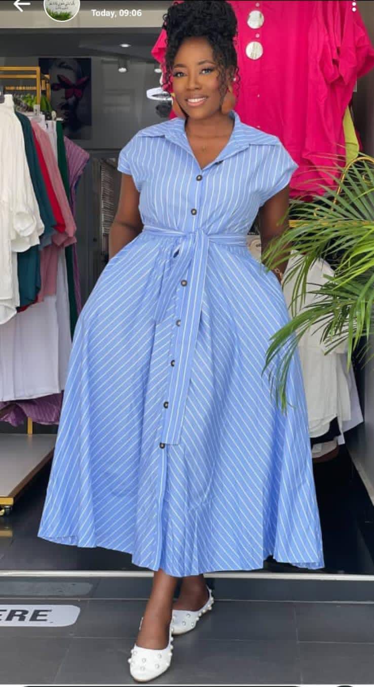 Coastal Confidence Women Striped Flared Maxi Shirt Dress with vertical white strips and preffered colour chocolate,orange,purple,blue). Size M to 2XL