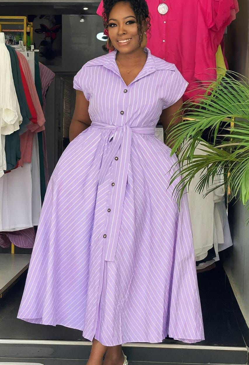Coastal Confidence Women Striped Flared Maxi Shirt Dress with vertical white strips and preffered colour chocolate,orange,purple,blue). Size M to 2XL