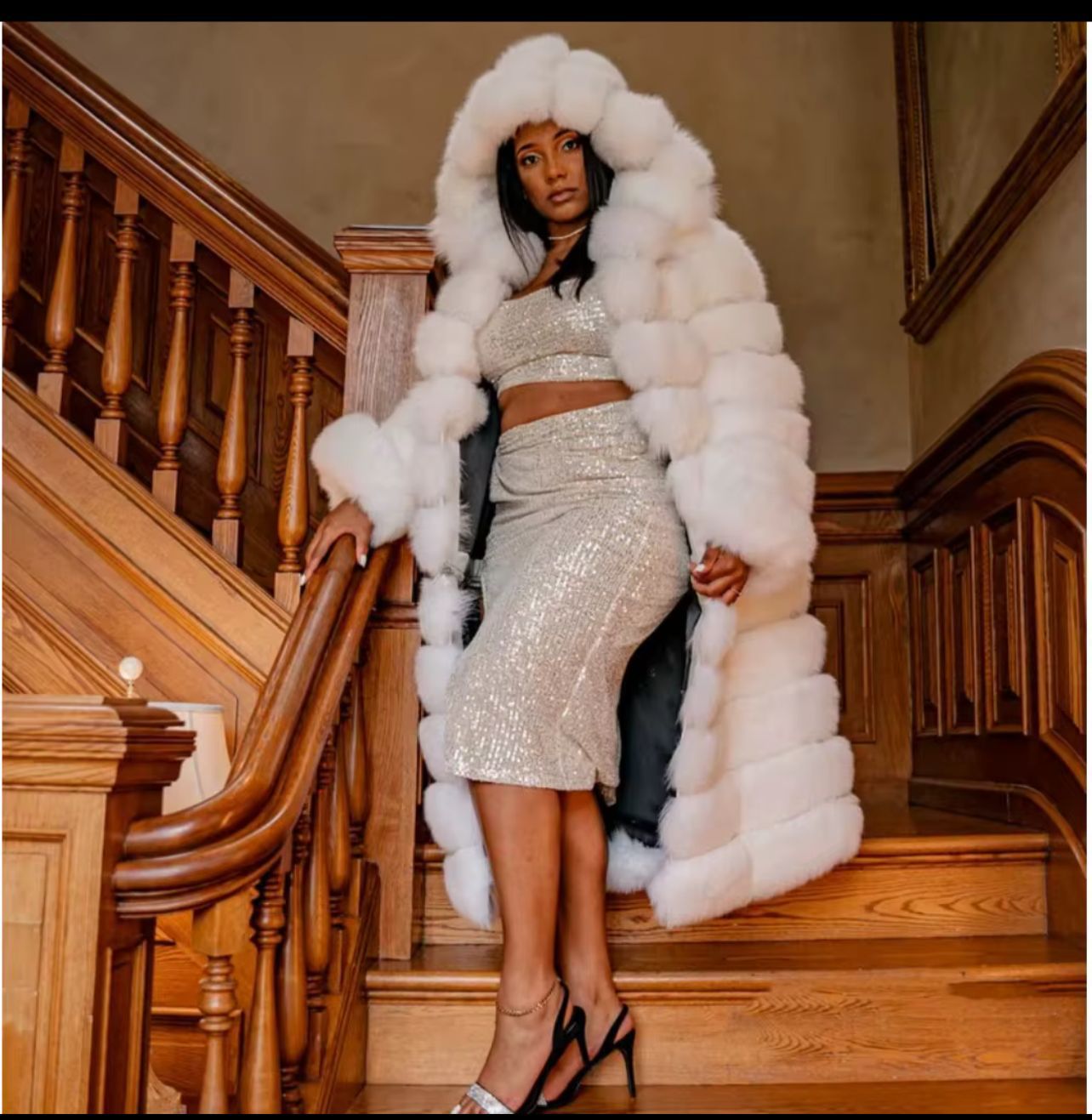 The Arctic Royale Luxe Hooded Coat-  Size M to 2XL-  ultimate statement of opulence and winter sophistication.