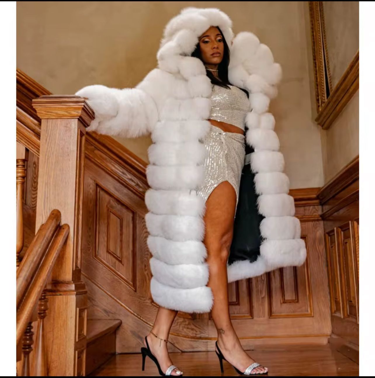 The Arctic Royale Luxe Hooded Coat-  Size M to 2XL-  ultimate statement of opulence and winter sophistication.