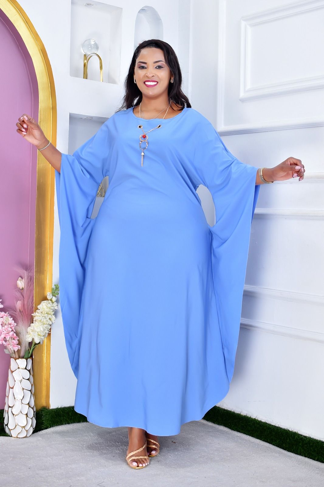 Women's Royal Flow Luxe Free Size Kaftan Dress a statement piece designed for comfort, confidence, and timeless style. Crafted in a rich royal blue hue, this flowing maxi kaftan drapes beautifully
