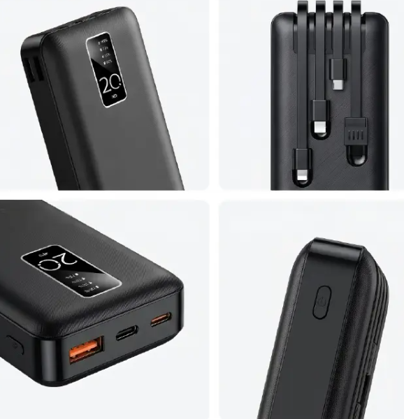 PAFEL Power Bank 20000mAh Built in 4 Cable Portable Charger External Battery Pack Powerbank For iPhone Huawei Xiaomi Samsung Tecno OPPO phone Refurbished Phone SmartPhones Mobile Phones Tablet PC