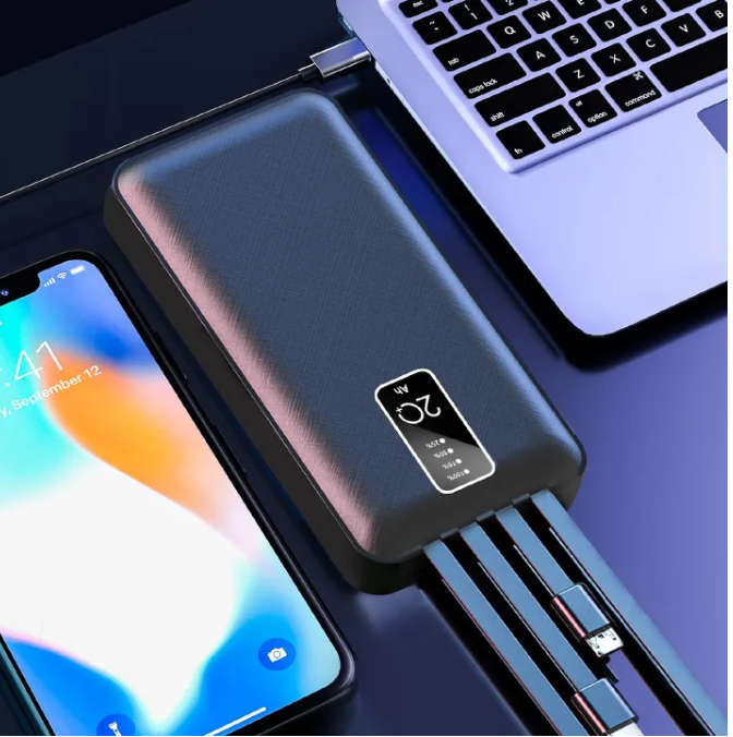 PAFEL Power Bank 20000mAh Built in 4 Cable Portable Charger External Battery Pack Powerbank For iPhone Huawei Xiaomi Samsung Tecno OPPO phone Refurbished Phone SmartPhones Mobile Phones Tablet PC