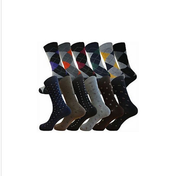 Men’s Classic Office Socks (Set of 6 Pairs) – Assorted Formal Patterns, 100% Pure Cotton, Soft, Breathable & Durable