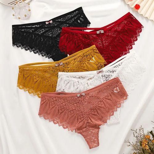 3-Pieces Hottest French Lace Ladies Panty Set – Sexy Lace Hotpants for Women, Soft & Stretchy Waistband, Breathable Comfortable Fit, Full Coverage Design (Hips 40–46 Inches)