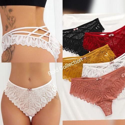 3-Pieces Hottest French Lace Ladies Panty Set – Sexy Lace Hotpants for Women, Soft & Stretchy Waistband, Breathable Comfortable Fit, Full Coverage Design (Hips 40–46 Inches)