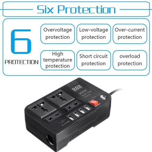 300W Portable Car Power Inverter 12V DC to 220V AC Converter with 4 USB Charging Ports, Dual AC Outlet Socket, Vehicle Power Adapter for Laptop, Phone, Devices & Travel Auto Accessories