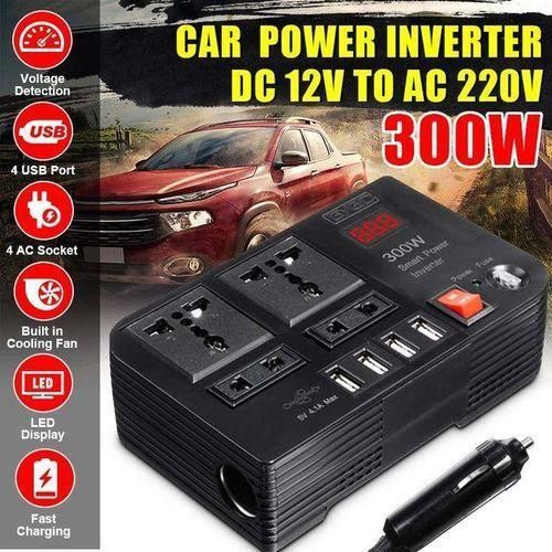300W Portable Car Power Inverter 12V DC to 220V AC Converter with 4 USB Charging Ports, Dual AC Outlet Socket, Vehicle Power Adapter for Laptop, Phone, Devices & Travel Auto Accessories