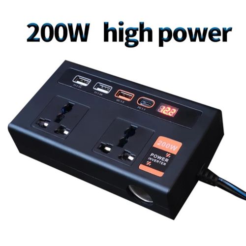 200W High Power Fast charging car inverter DC/AC 12V to 220/24V With Two Charging ports,3 USB Ports and 1 type c port & cigarette lighter port