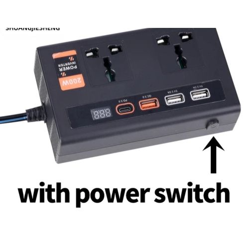 200W High Power Fast charging car inverter DC/AC 12V to 220/24V With Two Charging ports,3 USB Ports and 1 type c port & cigarette lighter port