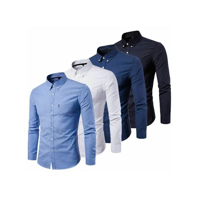 Fashion Men's Turkey Official Shirts 4 Pack - (100% Cotton) - Slim Fit - Black , White, Navy Blue & Blue