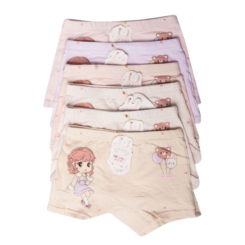 Fashion 4-Piece Girls’ Assorted Print Underwear Set – Premium Soft Cotton Kids Panties, Breathable Comfort Briefs & Hot Pant, Stretchy Waistband, Cute Cartoon & Floral Designs, Everyday Innerwear