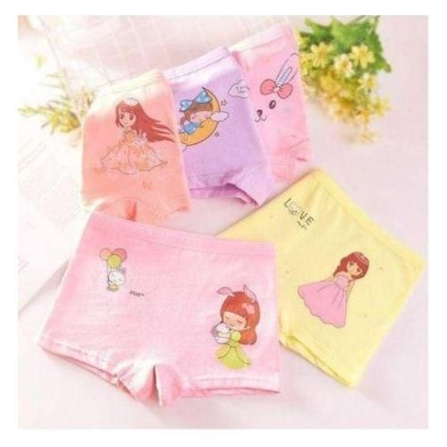 Fashion 4-Piece Girls’ Assorted Print Underwear Set – Premium Soft Cotton Kids Panties, Breathable Comfort Briefs & Hot Pant, Stretchy Waistband, Cute Cartoon & Floral Designs, Everyday Innerwear