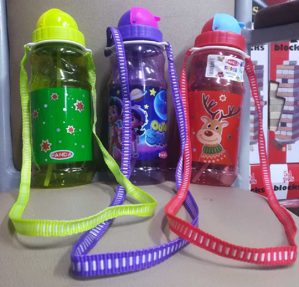 1 BPA Free Reindeer Design Plastic Water Bottle with Neck Strap for School Kids/Toddlers/Babies - 500ml Kids Cartoon Sipper Bottle