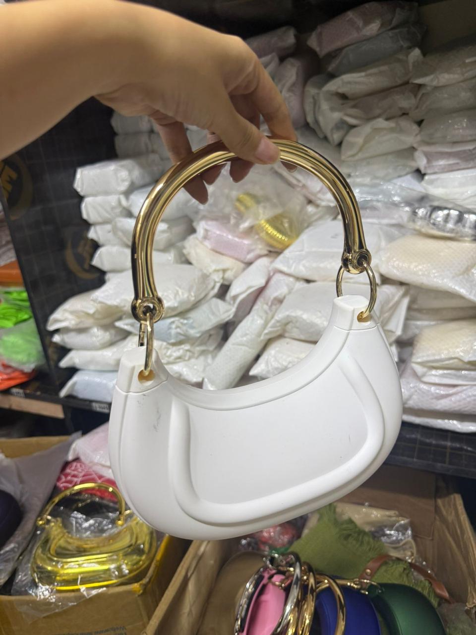 Fancy Chrome Designer-Style Purse – Futuristic Hard-Shell Handbag with Gold Chain, Statement Fashion Bag for Weddings, Dinner Dates & Special Occasions.”