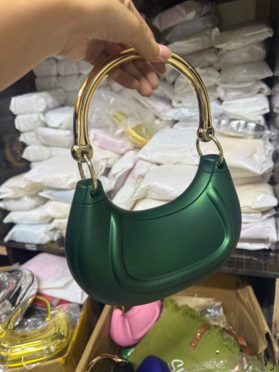 Fancy Chrome Designer-Style Purse – Futuristic Hard-Shell Handbag with Gold Chain, Statement Fashion Bag for Weddings, Dinner Dates & Special Occasions.”