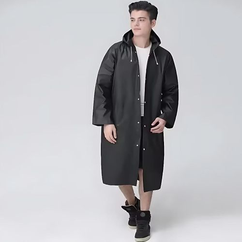 Unisex Heavy Duty Raincoat with Inner Lining – Premium Waterproof Long Rain Coat with Hood & Cap | 110 cm Length | Lightweight Active Rain Jacket for Men & Women (Up to 120 kg)
