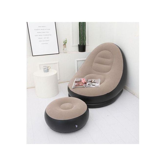 🤪BEST WAY TO RELAX 🤪Inflatable seat, with foot rest and a manual pump.Made of PVC, flocked surface Provides Soft Velvety Feel For Added Comfort, Wear-resistant;does not hurt the skin Closed double-l