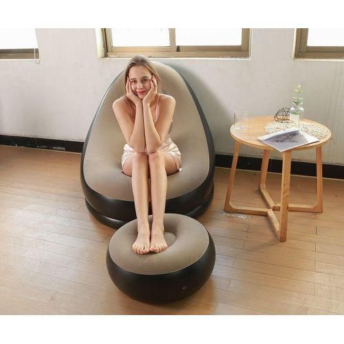🤪BEST WAY TO RELAX 🤪Inflatable seat, with foot rest and a manual pump.Made of PVC, flocked surface Provides Soft Velvety Feel For Added Comfort, Wear-resistant;does not hurt the skin Closed double-l