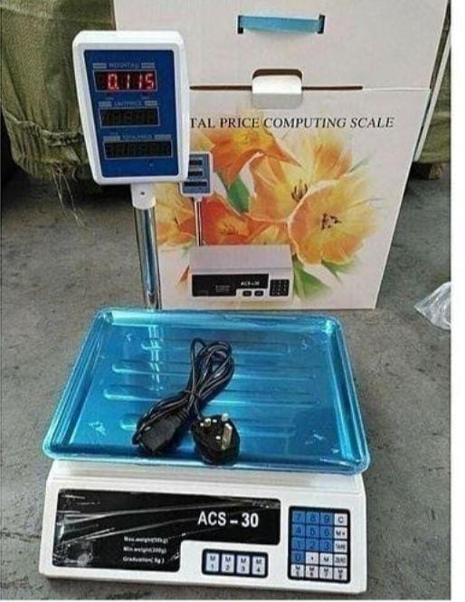 ACS Electronic Price Computing Scale 30kg – Commercial-Grade Digital Weighing Scale with LCD Display, Rechargeable Battery & Accurate Measurements