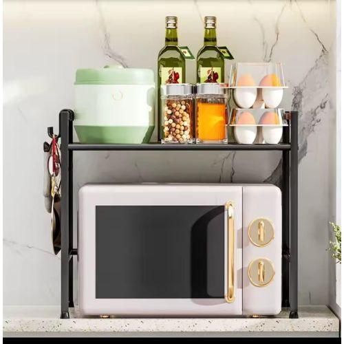 Multifunctional Kitchen Microwave Rack – Space-Saving Countertop Storage Stand with Cutlery Holder & Spice Organizer, Freestanding Microwave Oven Shelf Unit for Modern Kitchens”