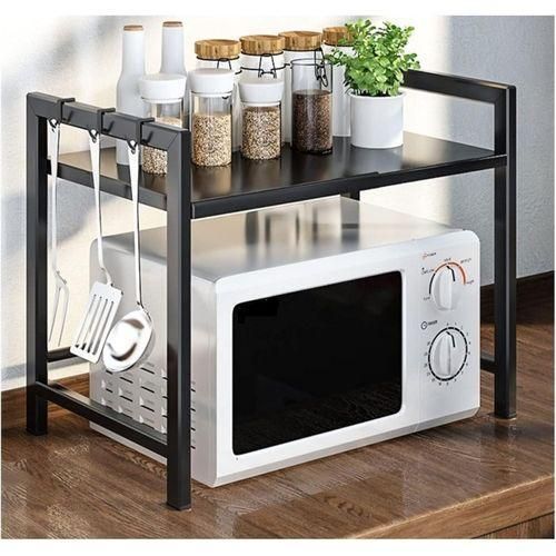 Multifunctional Kitchen Microwave Rack – Space-Saving Countertop Storage Stand with Cutlery Holder & Spice Organizer, Freestanding Microwave Oven Shelf Unit for Modern Kitchens”