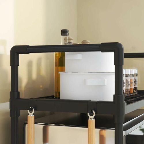 Multifunctional Kitchen Microwave Rack – Space-Saving Countertop Storage Stand with Cutlery Holder & Spice Organizer, Freestanding Microwave Oven Shelf Unit for Modern Kitchens”