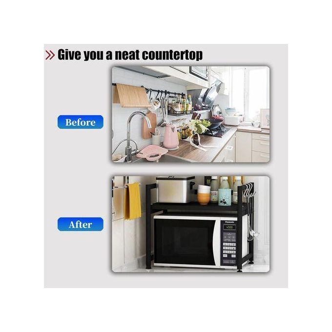 Multifunctional Kitchen Microwave Rack – Space-Saving Countertop Storage Stand with Cutlery Holder & Spice Organizer, Freestanding Microwave Oven Shelf Unit for Modern Kitchens”