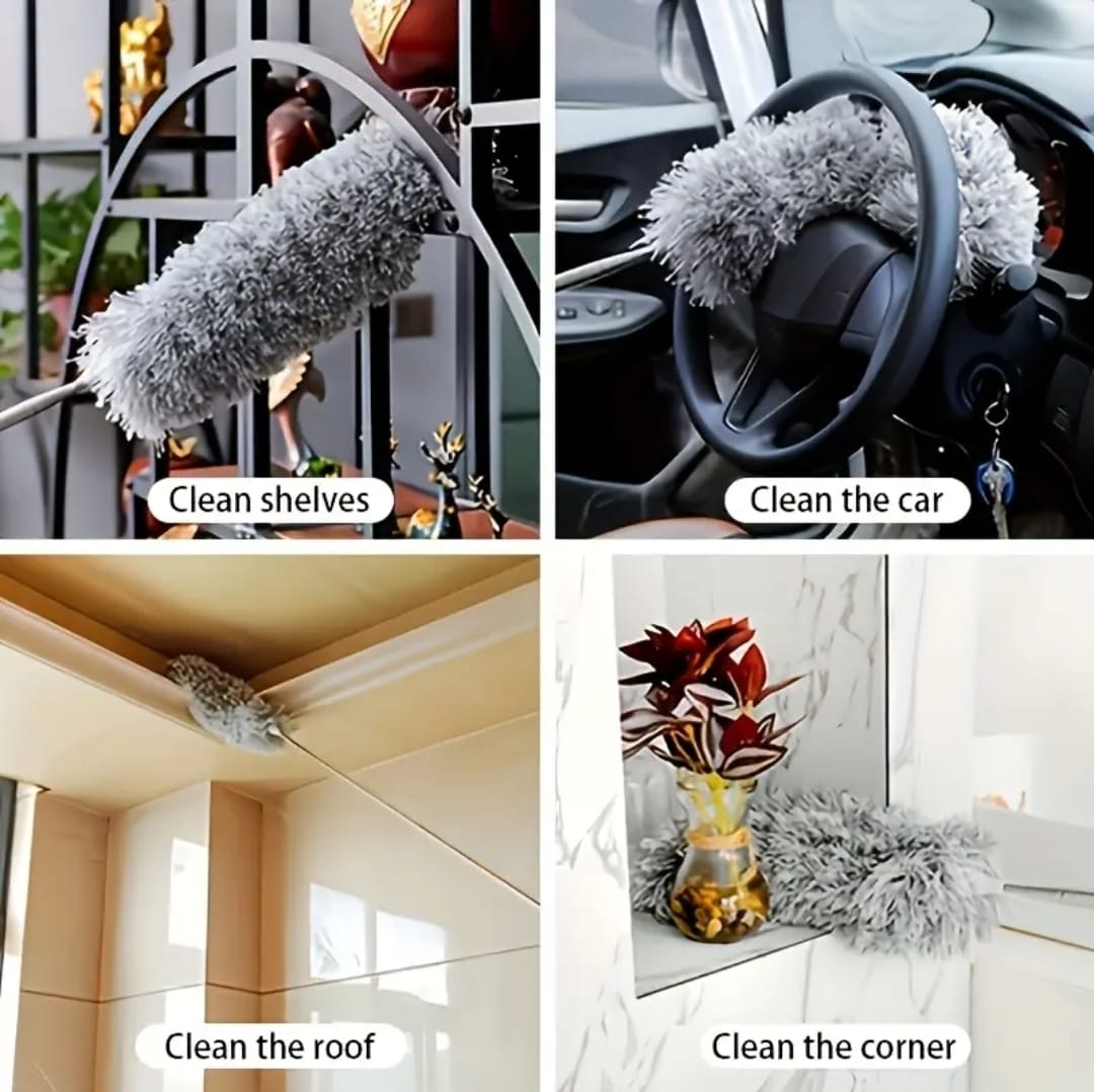 Microfiber Duster Extra Long Telescopic Pole Scratch-Resistant Cover,Bendable,Washable,Hypoallergenic,Lint Free Feather Dusters for Cleaning Roof,Ceiling Fan,Blinds,Cobwebs,Baseboards