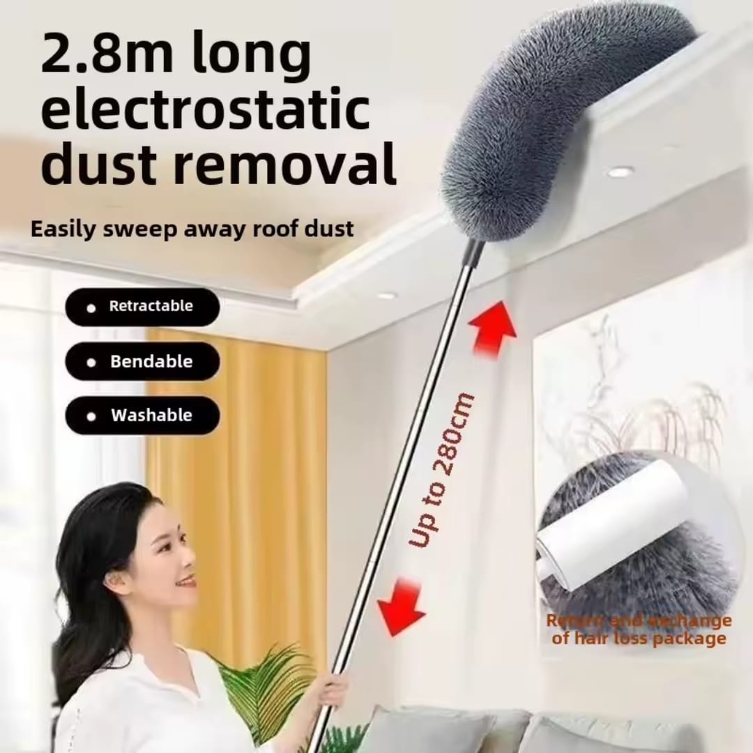 Microfiber Duster Extra Long Telescopic Pole Scratch-Resistant Cover,Bendable,Washable,Hypoallergenic,Lint Free Feather Dusters for Cleaning Roof,Ceiling Fan,Blinds,Cobwebs,Baseboards