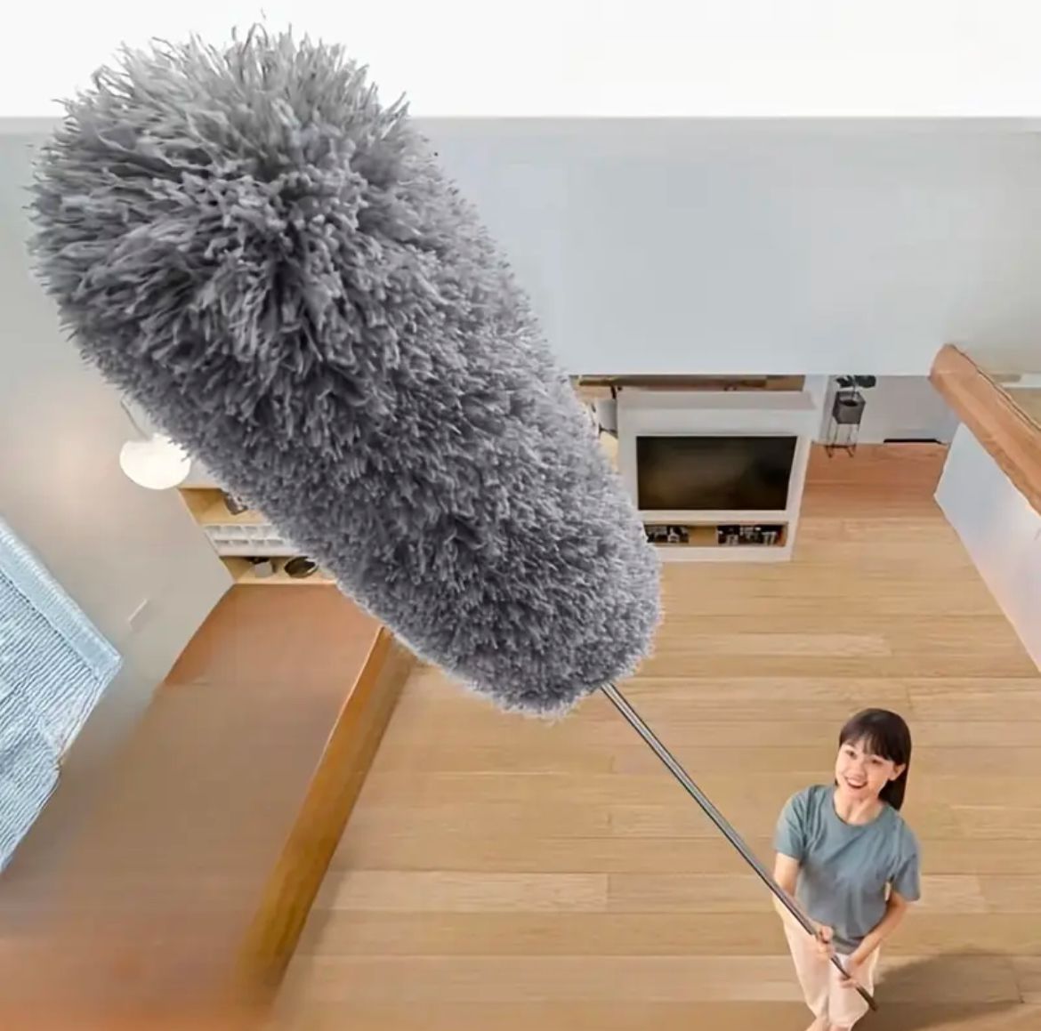 Microfiber Duster Extra Long Telescopic Pole Scratch-Resistant Cover,Bendable,Washable,Hypoallergenic,Lint Free Feather Dusters for Cleaning Roof,Ceiling Fan,Blinds,Cobwebs,Baseboards