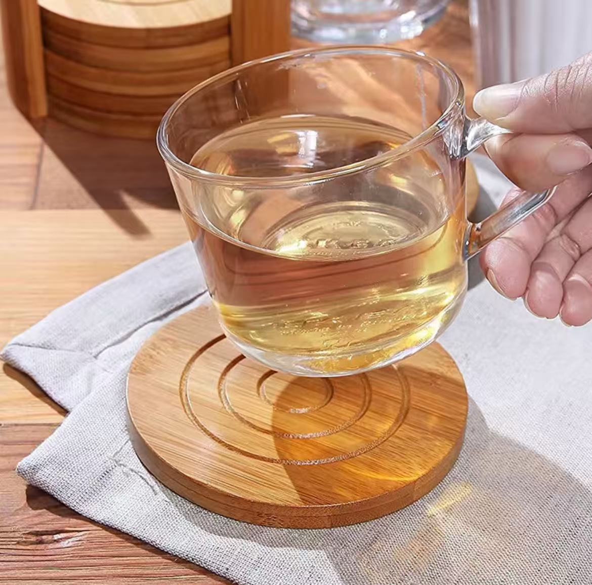 6 pcs round bamboo coaster set