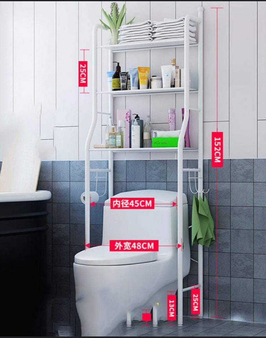 Metallic over the toilet rack