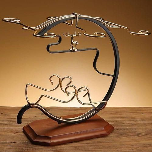 Golden Wine Deer Set Rack with 1 Slot for Wine Bottle and 6 Slots for Wine Glasses
