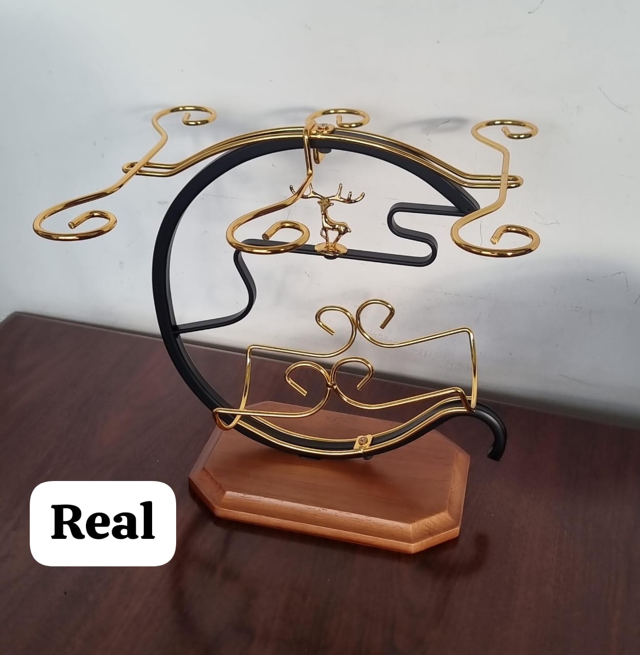 Golden Wine Deer Set Rack with 1 Slot for Wine Bottle and 6 Slots for Wine Glasses
