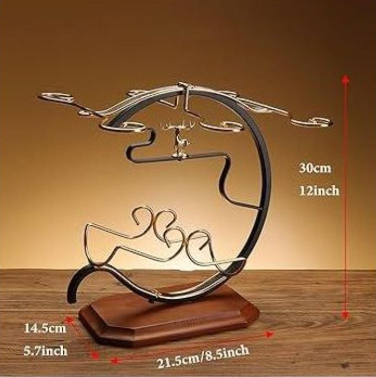 Golden Wine Deer Set Rack with 1 Slot for Wine Bottle and 6 Slots for Wine Glasses