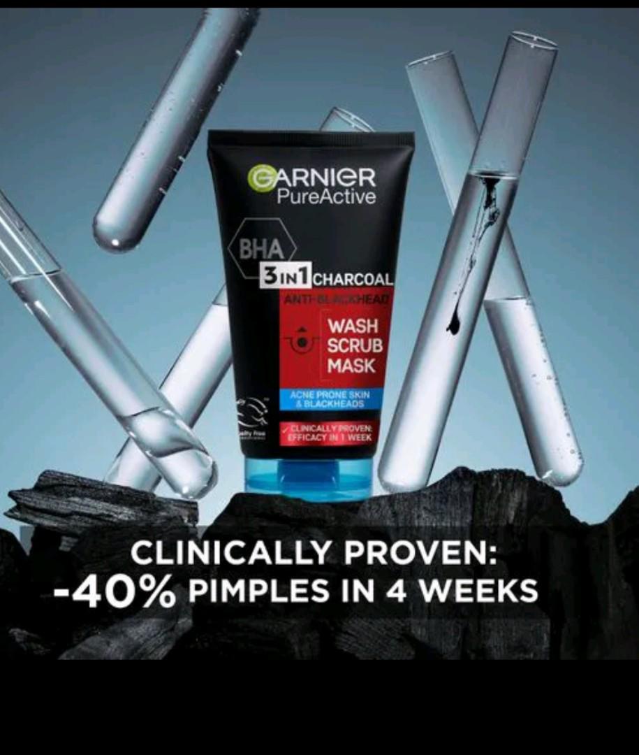ORIGINAL BRAND OF GARNIER AHA+BHA CHARCOAL +PURE 3 IN 1 CHARCOAL MASK