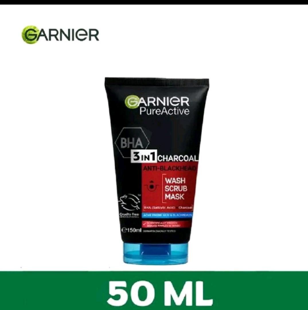 Original  Brand of Garnier Pure Active 3 in 1 Charcoal anti-blackhead  Mask Wash Scrub  50 ml