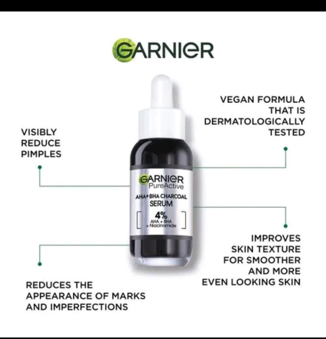 [ORIGINAL] Garnier AHA +BHA Charcoal  Serum (30ml)  Serum +Pure  3 IN 1 Charcoal  Mask (150 ML)[DISCOUNTED]