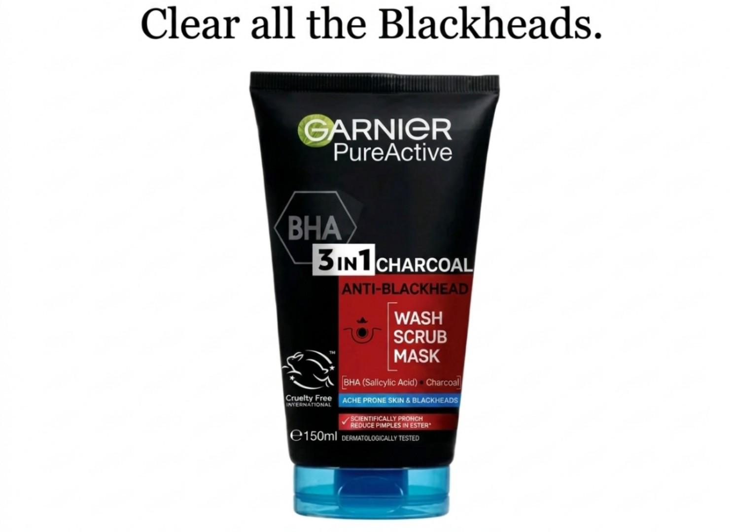 [ORIGINAL] Garnier AHA +BHA Charcoal  Serum (30ml)  Serum +Pure  3 IN 1 Charcoal  Mask (150 ML)[DISCOUNTED]
