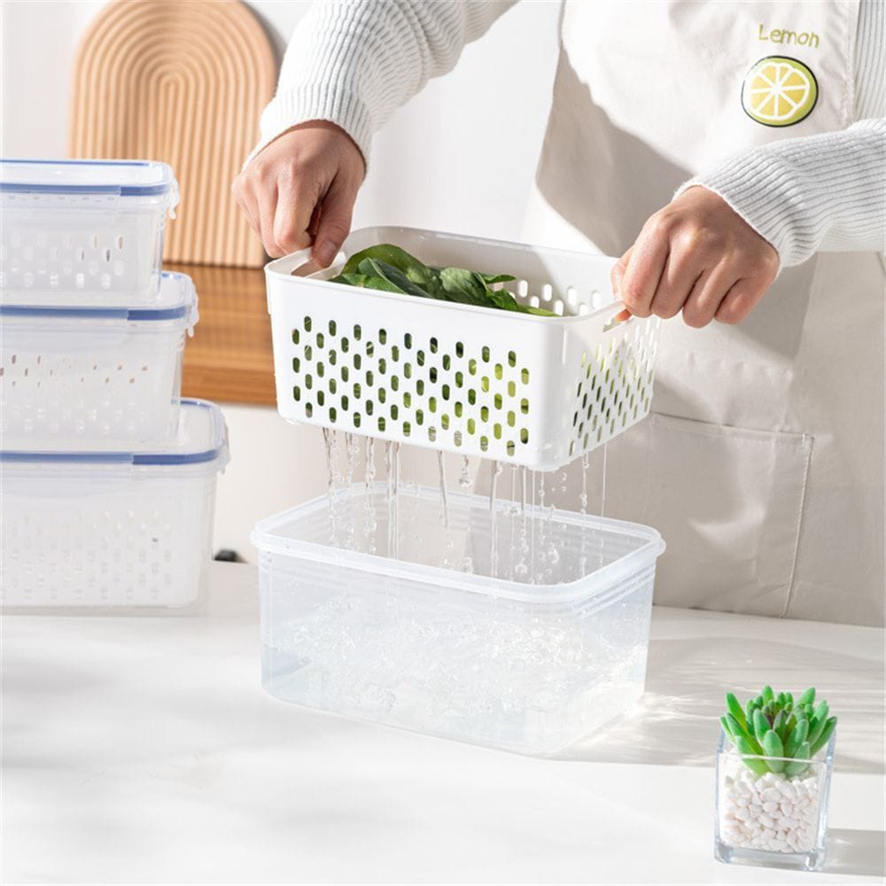 3-in-1 Fridge Storage Containers with Drain Basket – Leak-Proof Fresh Keeping Food Organizer-Durable, food-safe, and easy to clean