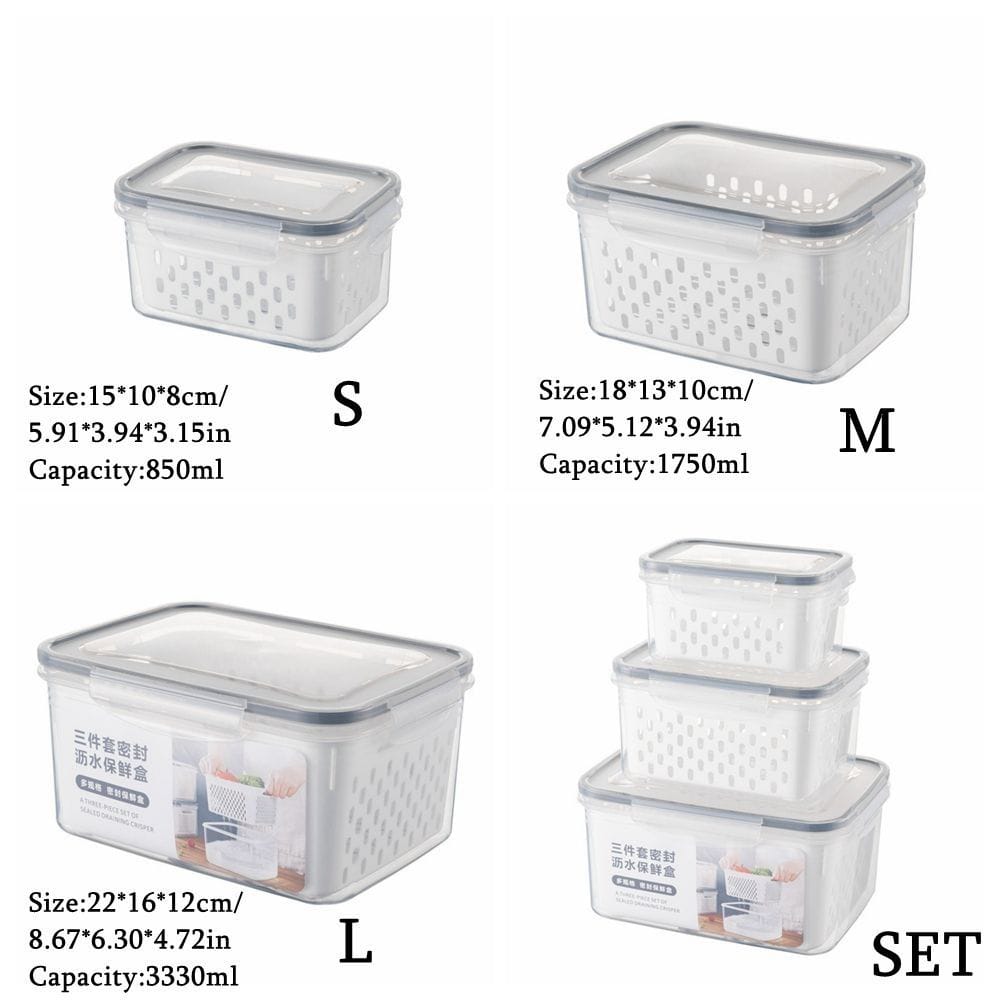 3-in-1 Fridge Storage Containers with Drain Basket – Leak-Proof Fresh Keeping Food Organizer-Durable, food-safe, and easy to clean