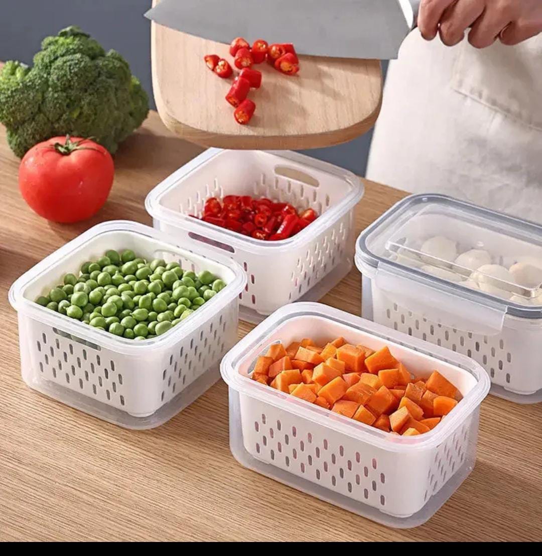 3-in-1 Fridge Storage Containers with Drain Basket – Leak-Proof Fresh Keeping Food Organizer-Durable, food-safe, and easy to clean