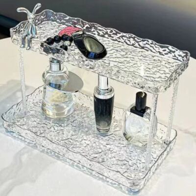 ETERNITY RABBIT 2 LAYER ACRYLIC ORGANIZER TRAY BATHROOM COUNTER ORGANIZER,MAKEUP ORGANIZER FOR VANITY,CLEAR ORGANIZER SHELF FOR KITCHEN SINK COUNTERTOP