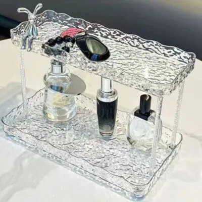 ETERNITY RABBIT 2 LAYER ACRYLIC ORGANIZER TRAY BATHROOM COUNTER ORGANIZER,MAKEUP ORGANIZER FOR VANITY,CLEAR ORGANIZER SHELF FOR KITCHEN SINK COUNTERTOP