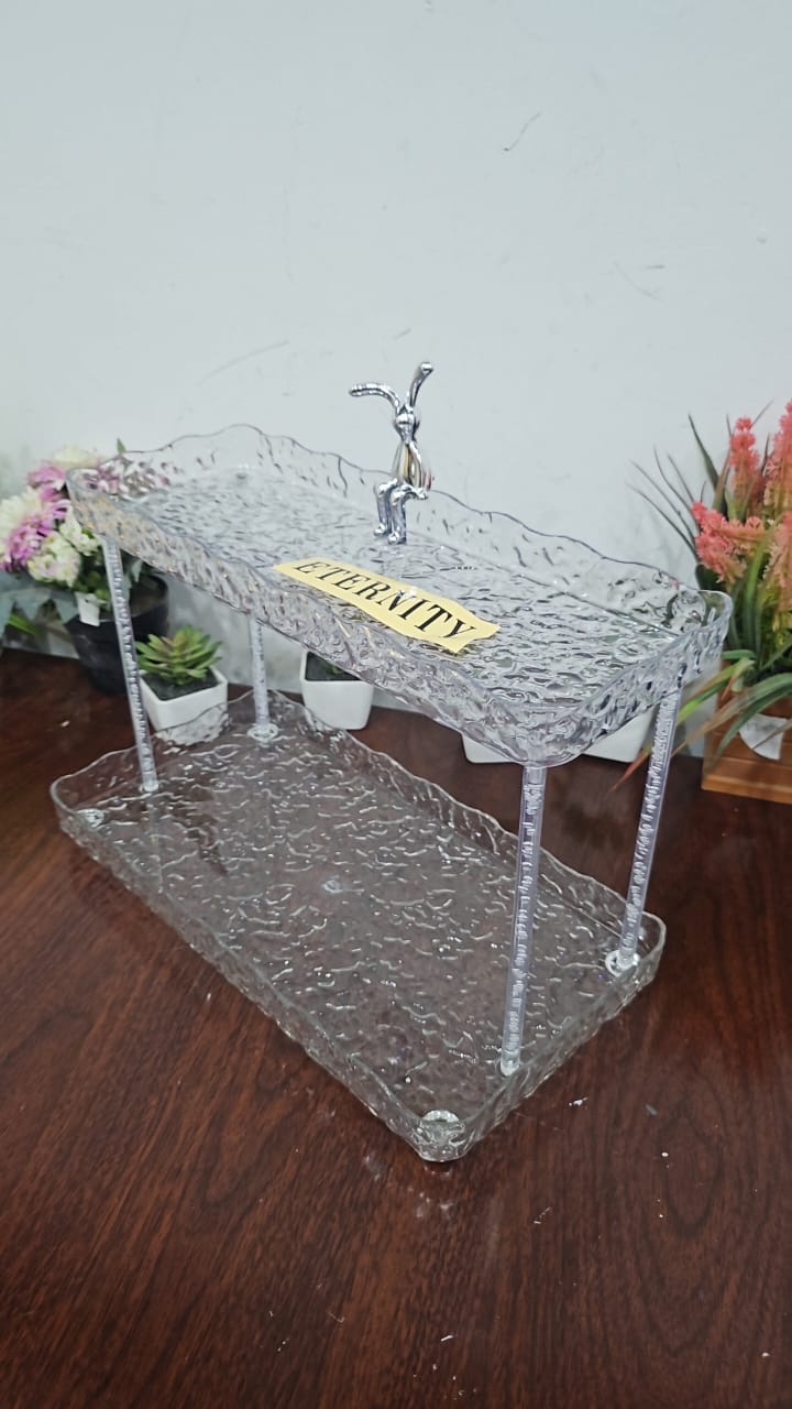 ETERNITY RABBIT 2 LAYER ACRYLIC ORGANIZER TRAY BATHROOM COUNTER ORGANIZER,MAKEUP ORGANIZER FOR VANITY,CLEAR ORGANIZER SHELF FOR KITCHEN SINK COUNTERTOP
