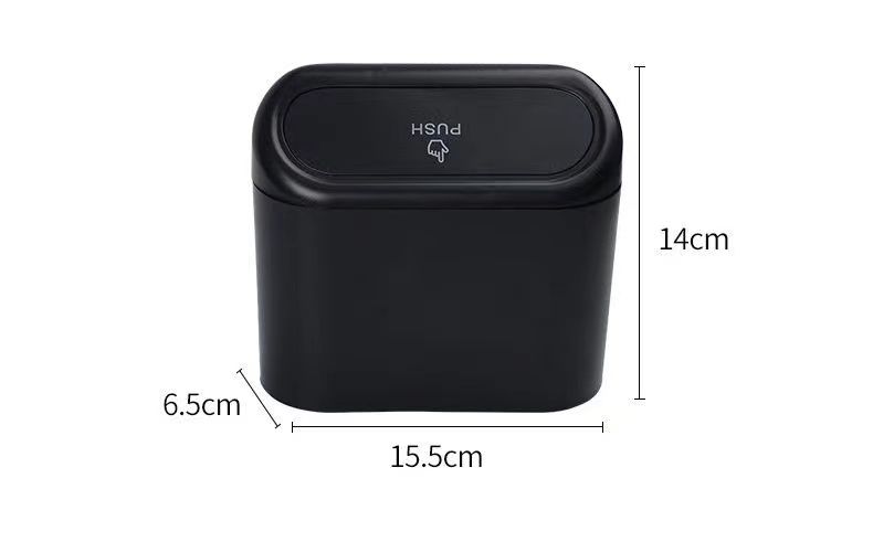 Car trash can with auto rebound push lid material very hard unbreakable bend resistant heat resistant plastic