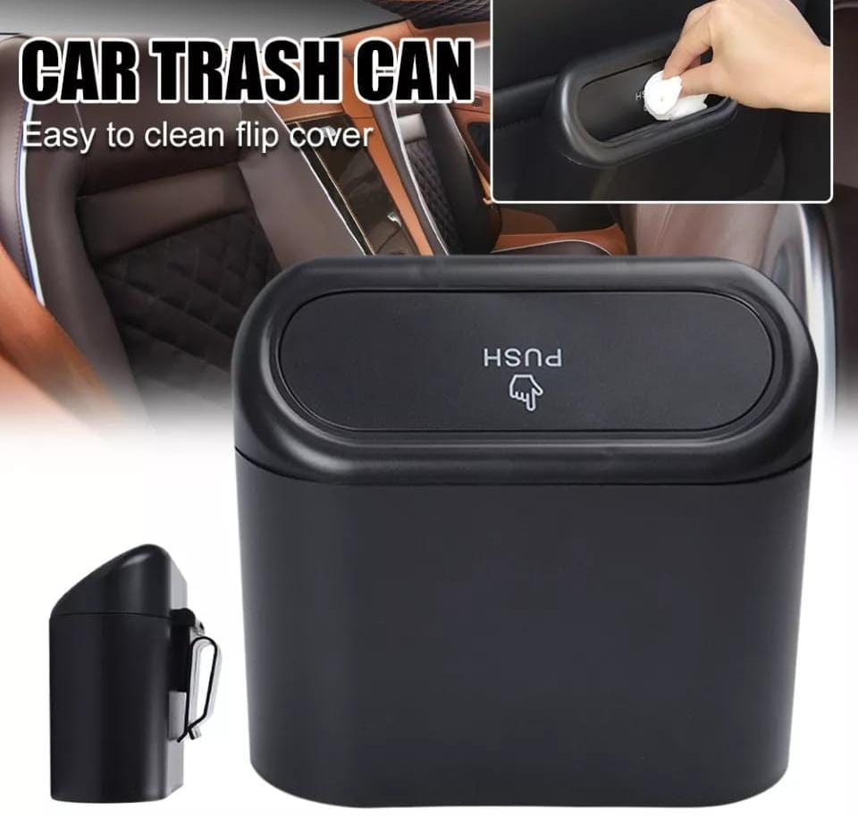 Car trash can with auto rebound push lid material very hard unbreakable bend resistant heat resistant plastic